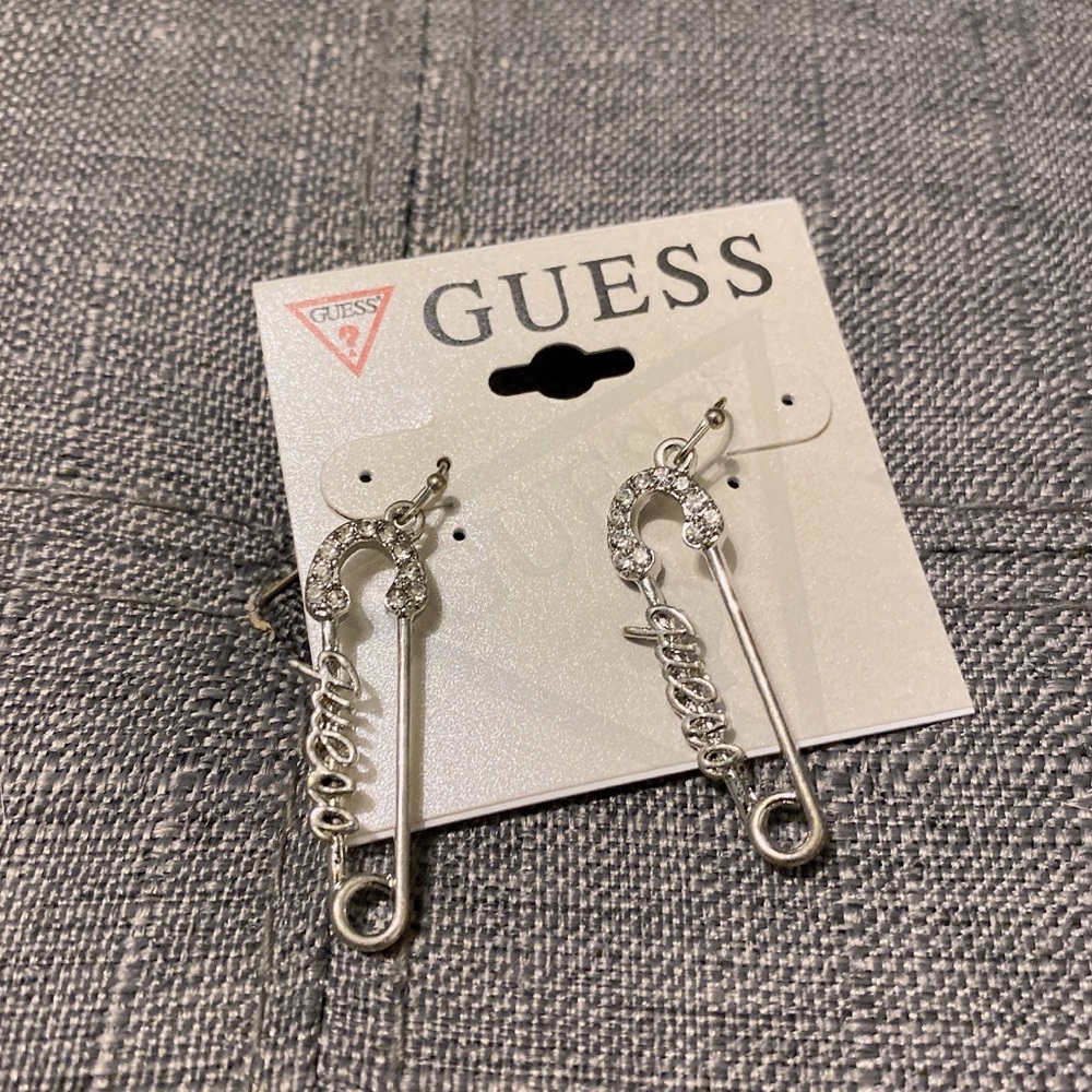 Guess logo safety pin earrings